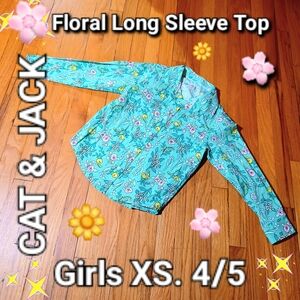 Cat & Jack Girls' Floral Long Sleeve Tee - Teal